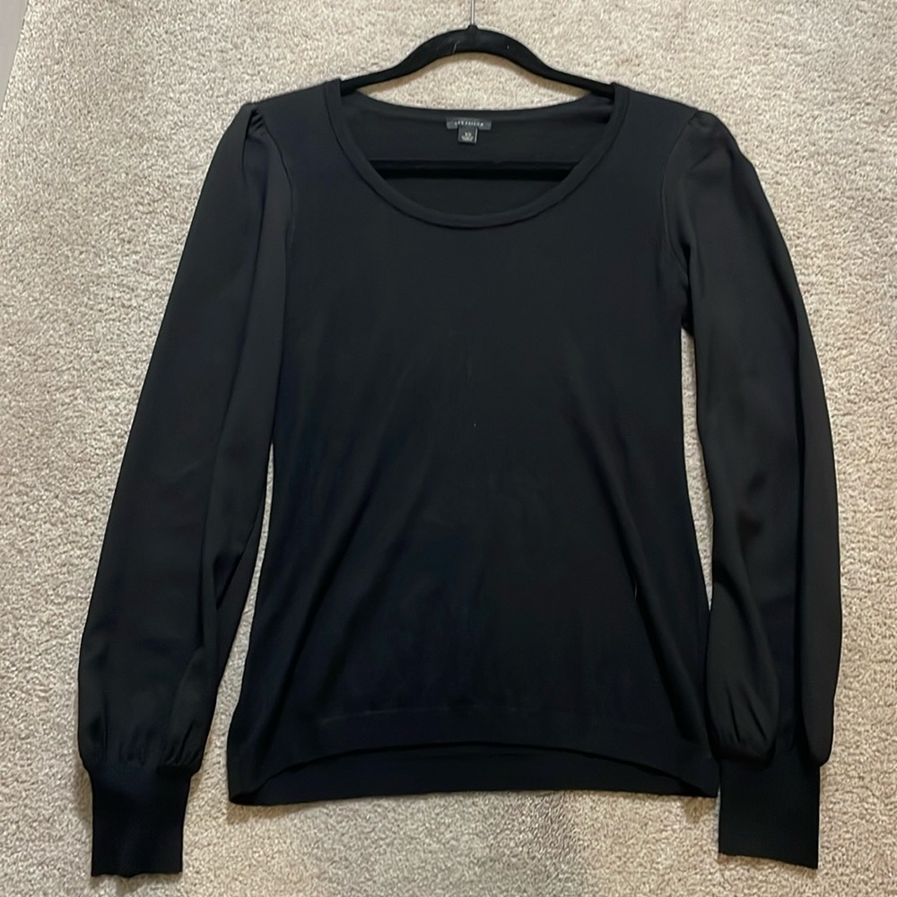 Black Ann Taylor sweater with black chiffon sleeves